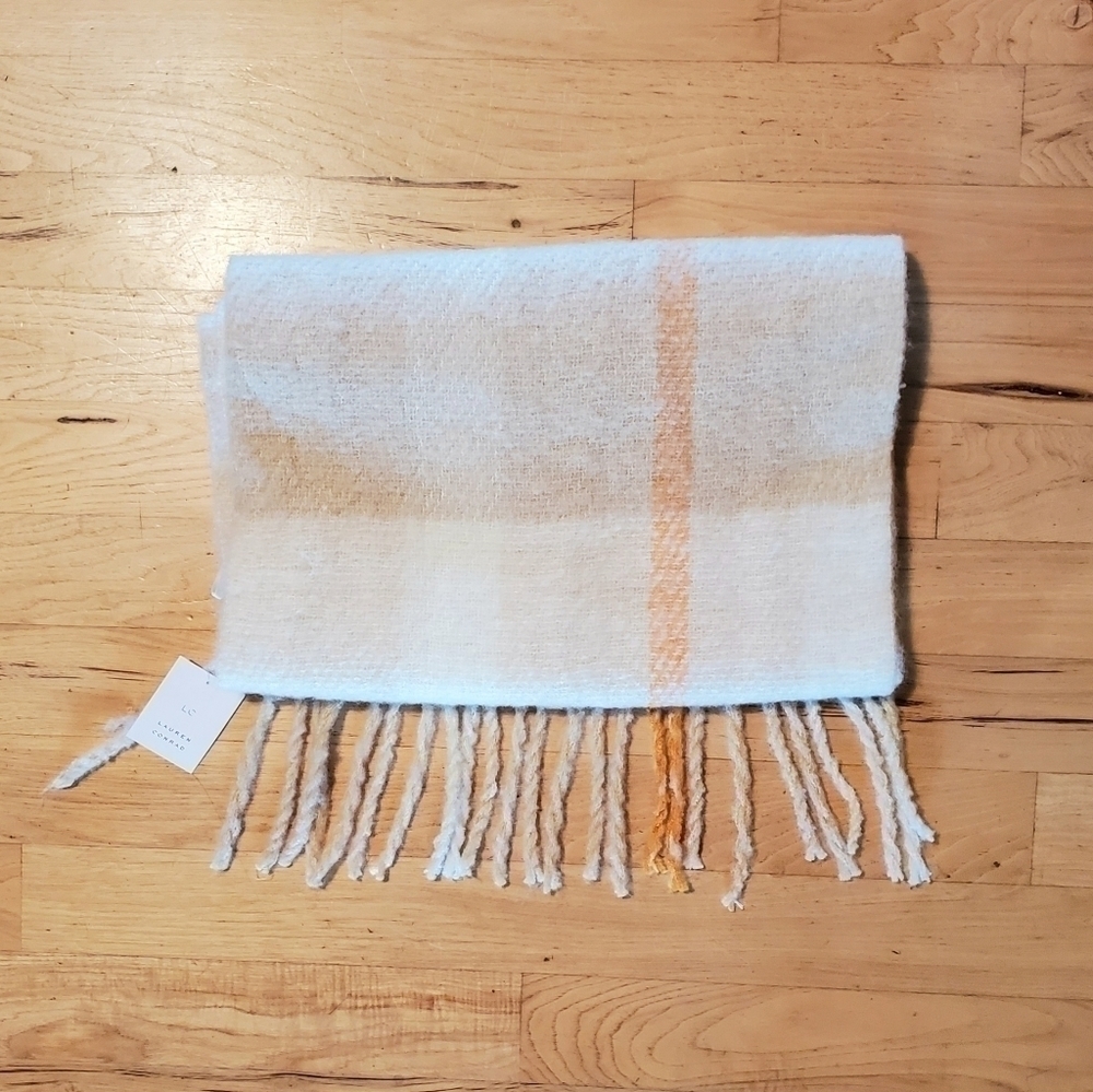 Lauren Conrad LC Cream Beige Seafoam Green Plaid Blanket Scarf Wrap NWT - Picture 6 of 9